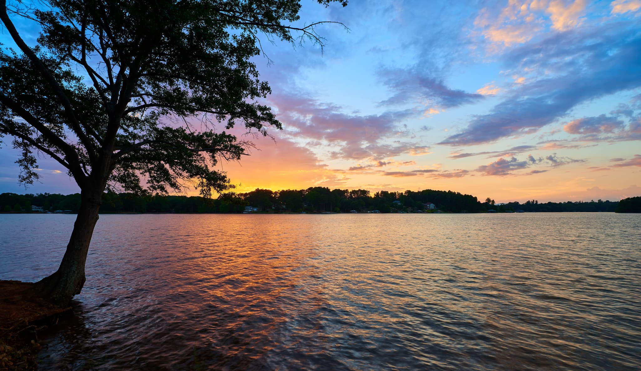 Sunset over the lake at Falls Park